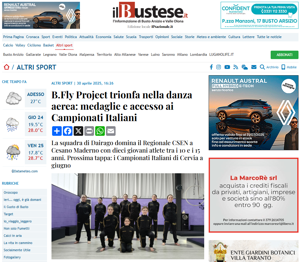 Il Bustese B.Fly Project trionfa nella danza aerea: medaglie e accesso ai Campionati Italiani