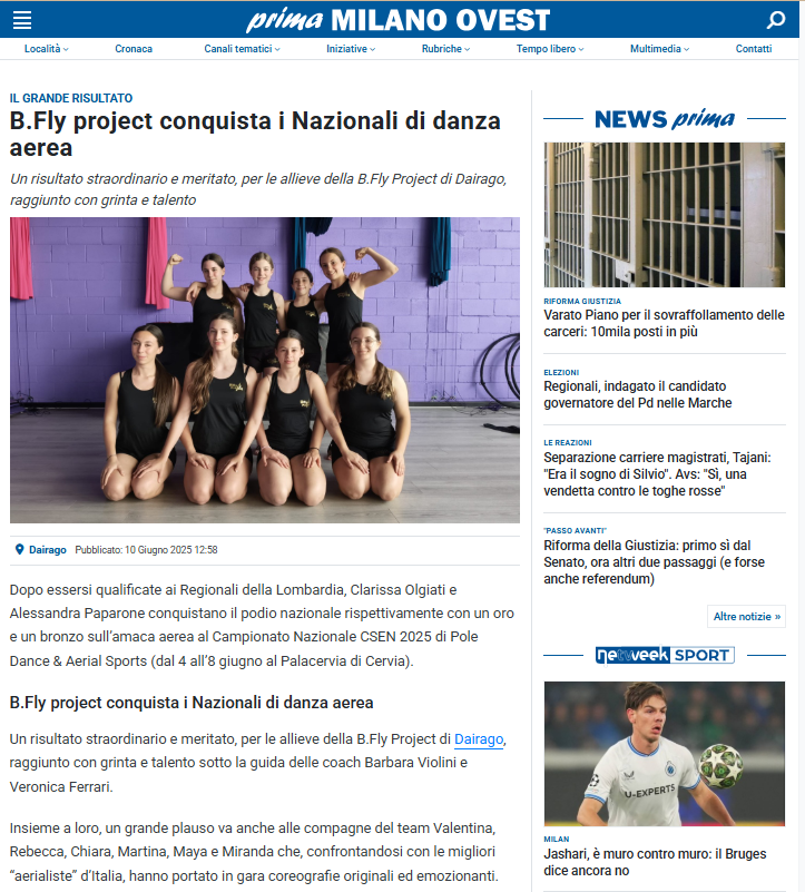 Articolo Prima Milano Ovest B.Fly project conquista i Nazionali di danza aerea