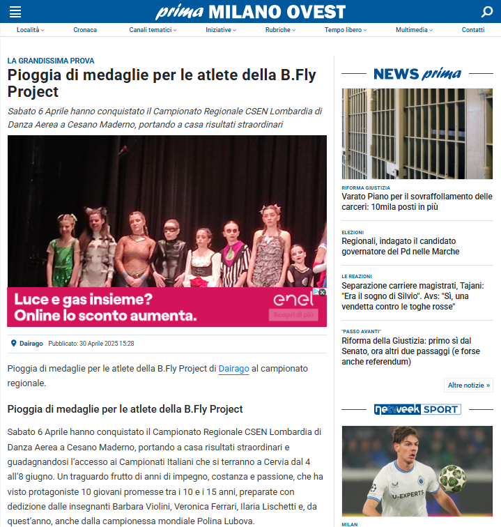 Articolo Prima Milano Ovest Pioggia di medaglie per le atlete della B.Fly Project