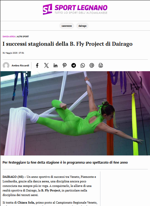 Articolo Sport Legnano I successi stagionali della B. Fly Project di Dairago